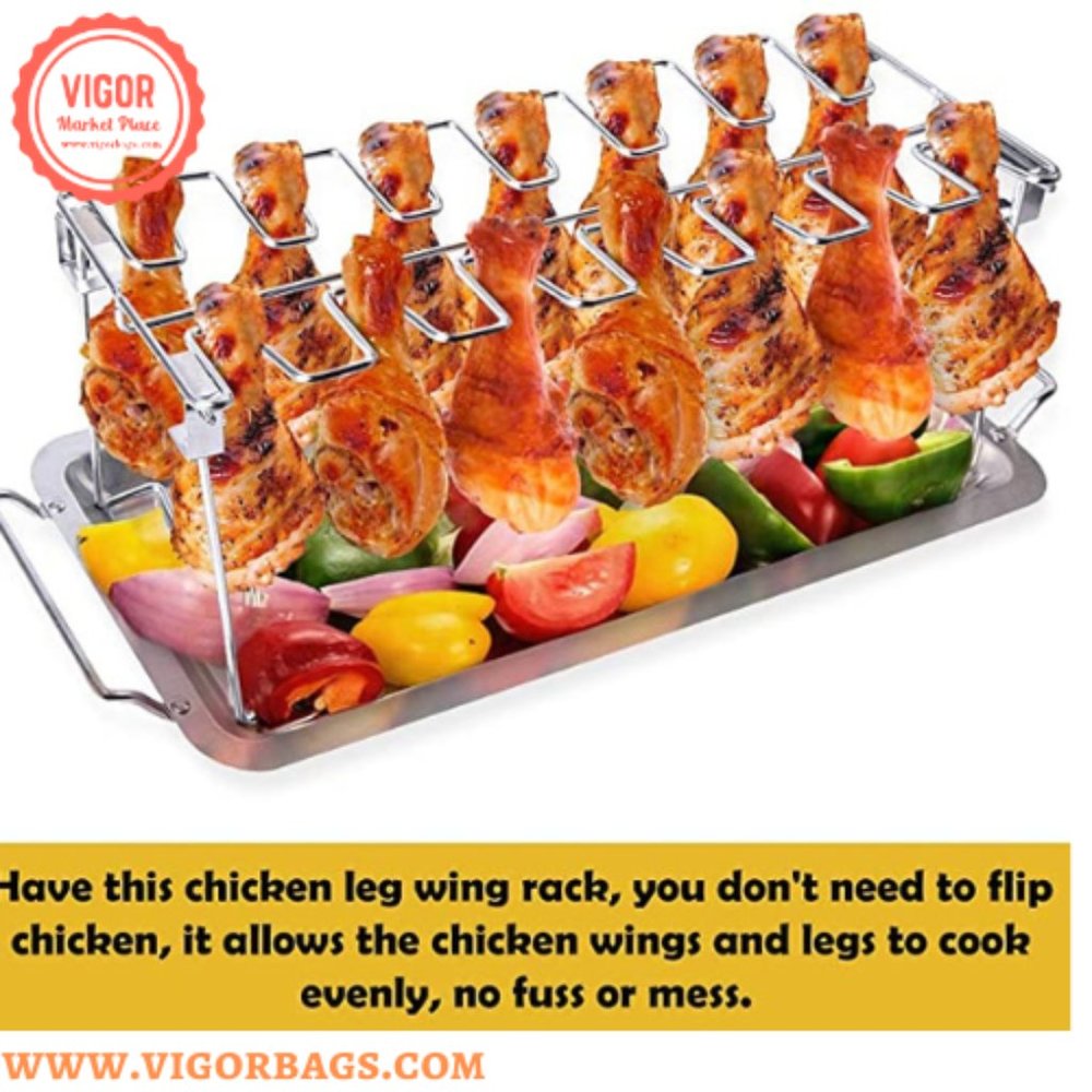 BBQ Chicken Drumsticks Rack Stainless Steel & BBQ Rib Rack Non Stick Rib Roast R - Picture 2 of 12